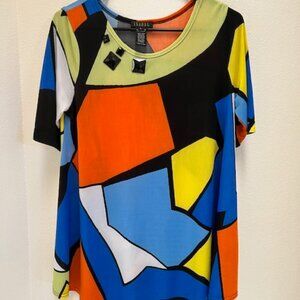 Isabel Color Block Artsy Chic Women's Top, Black Stone Embellishments Size L